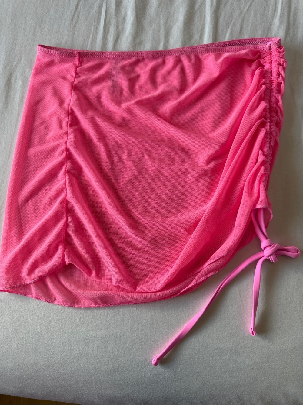 SHEIN Neon Pink Ruched Mesh Swim Cover-Up Skirt